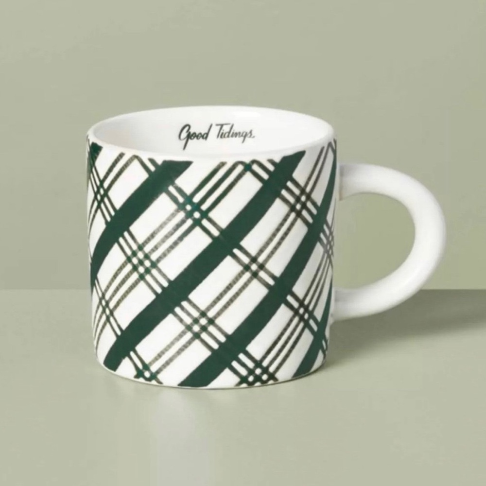13oz Plaid Stoneware Christmas Mug Green/Cream - Hearth & Hand with Magnolia